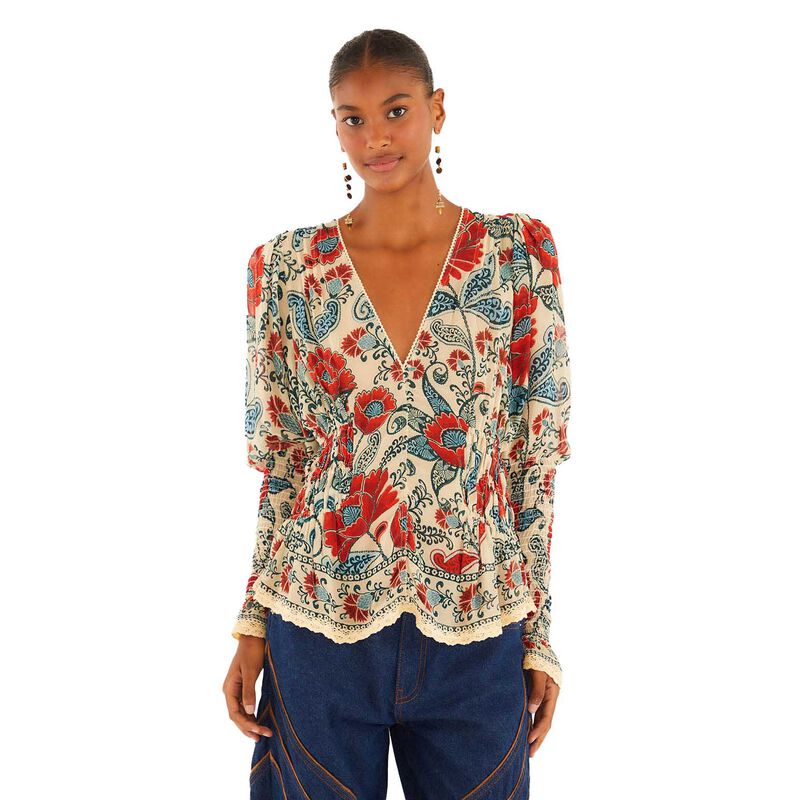 FARM Rio Francesca Sand Long Sleeve Blouse image number 0